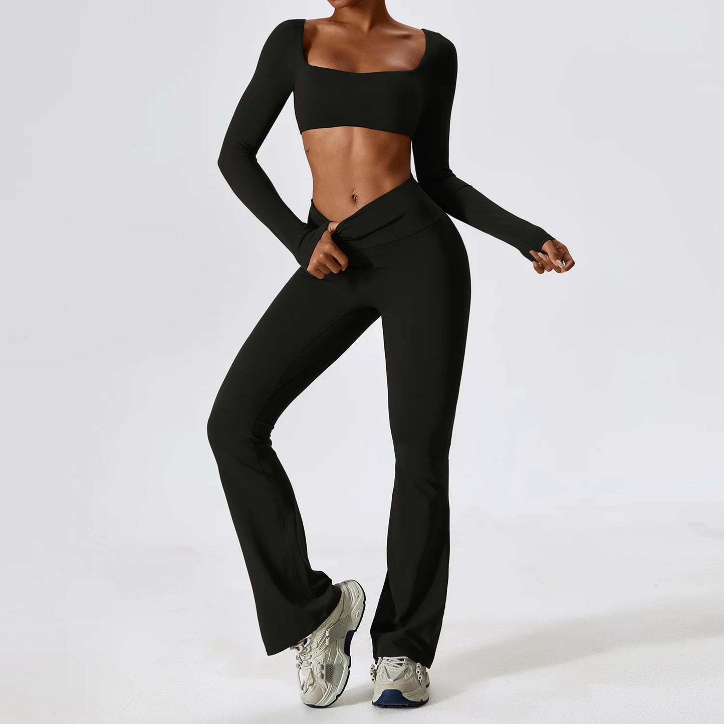 Mulu long Sleeve Crop Top Set