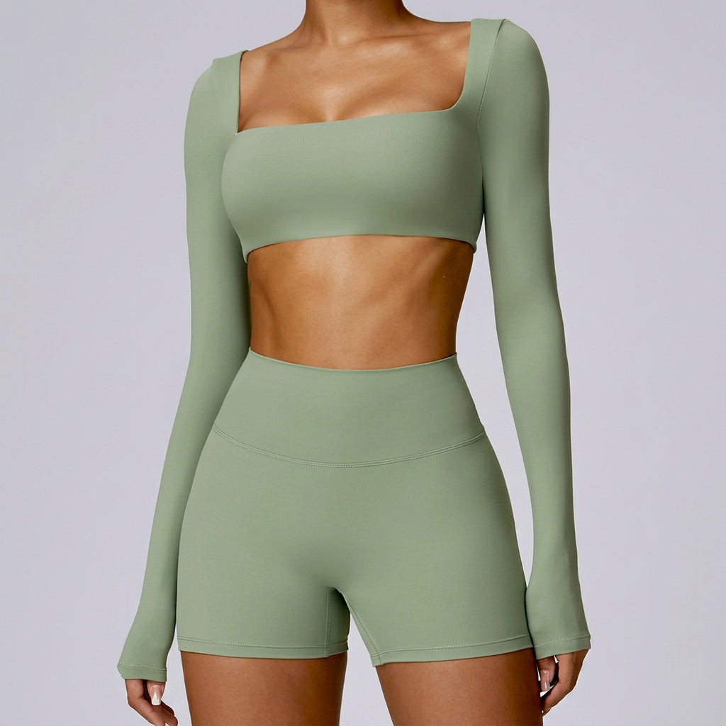 BalletFlex™ Square-Neck Long Sleeve Crop Top
